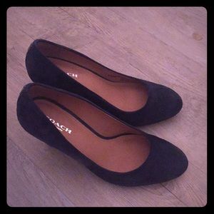 Navy Blue Suede Coach wedged